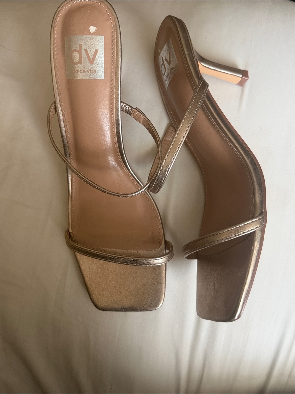 Dolce Vita Gold Strappy Square-Toe kitten Heels